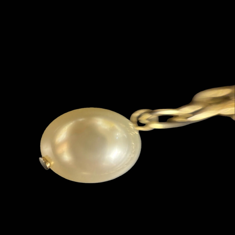CHANEL Gold Alloy Faux Pearl Logo Necklace With Gold Hardware & Box