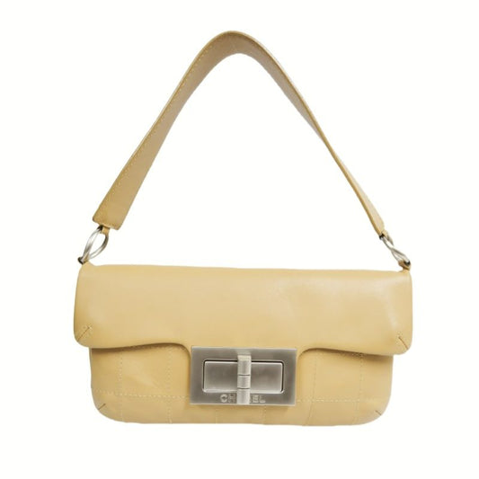 CHANEL Beige Lambskin 2.55 Chocolate Bar Shoulder Bag | Silver Hardware