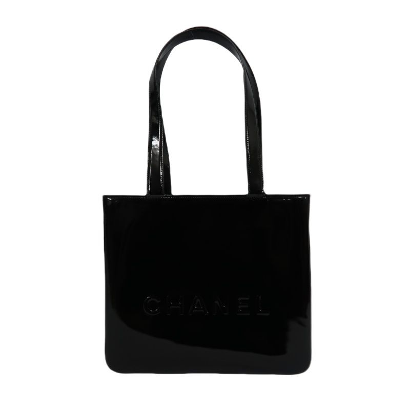 CHANEL Handbag, Patent Leather, Logo Embellished, Black, With Dust Bag