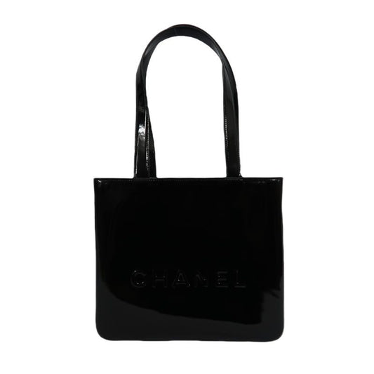 CHANEL Handbag, Patent Leather, Logo Embellished, Black, With Dust Bag