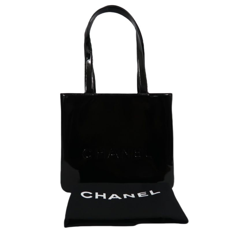 CHANEL Handbag, Patent Leather, Logo Embellished, Black, With Dust Bag