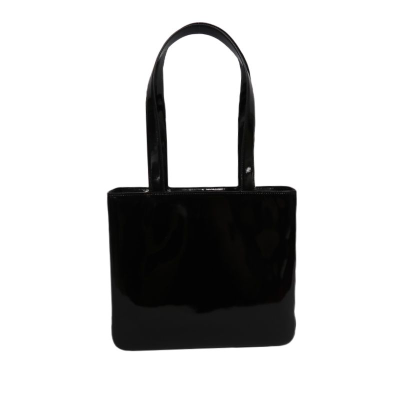 CHANEL Handbag, Patent Leather, Logo Embellished, Black, With Dust Bag