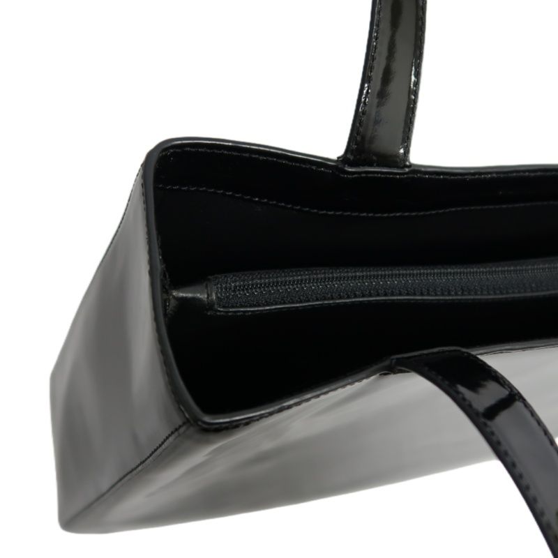 CHANEL Handbag, Patent Leather, Logo Embellished, Black, With Dust Bag