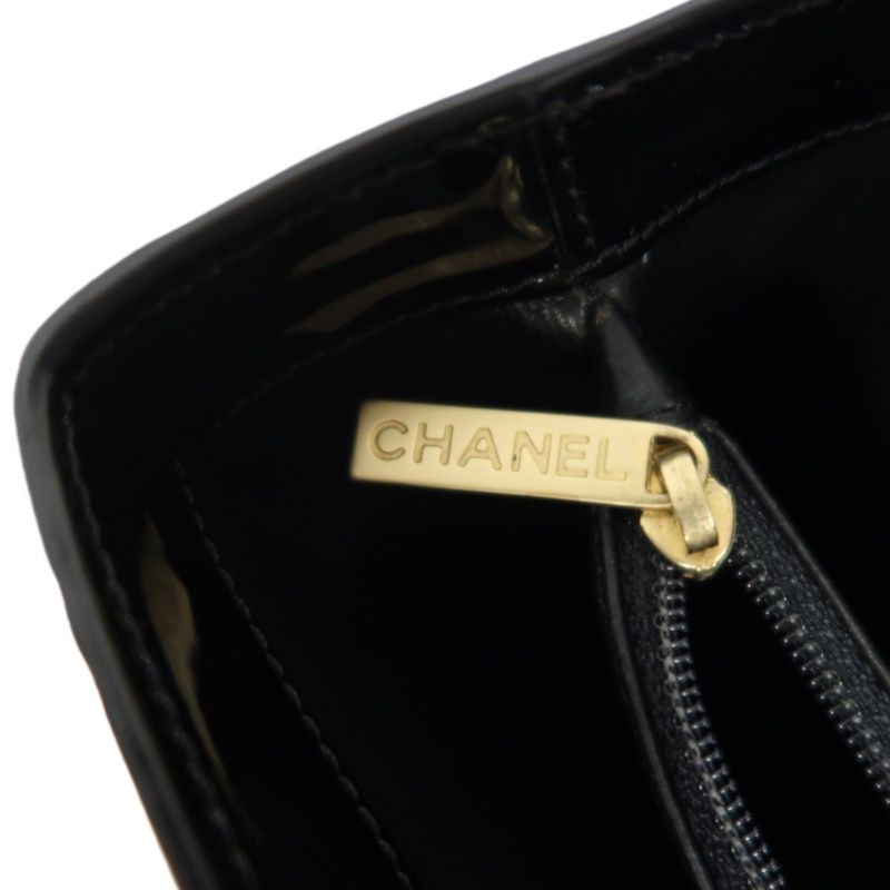 CHANEL Handbag, Patent Leather, Logo Embellished, Black, With Dust Bag