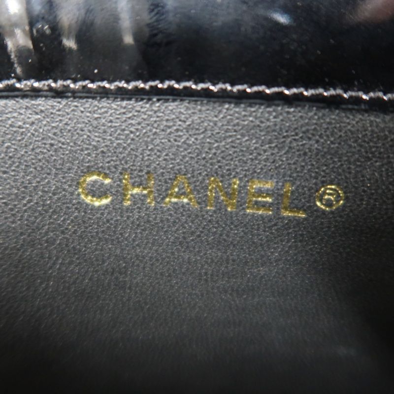 CHANEL Handbag, Patent Leather, Logo Embellished, Black, With Dust Bag