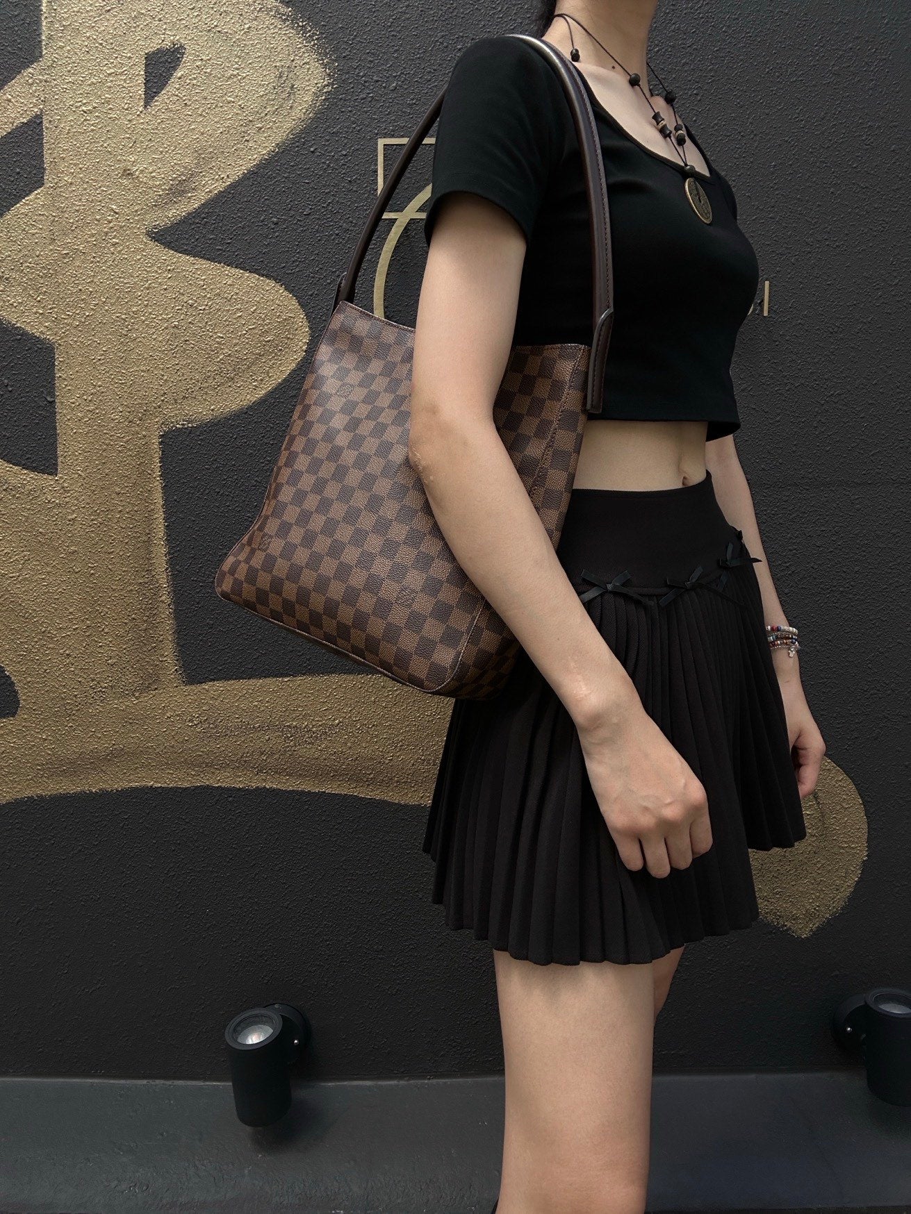 LOUIS VUITTON (LV) Looping Handbag/Shoulder Bag, Brown Damier Ebene Coated Canvas