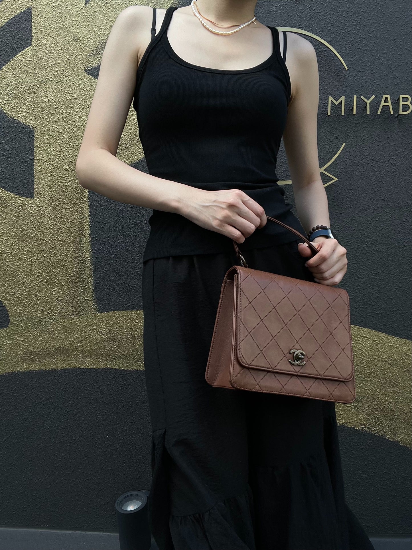 CHANEL Matelassé Flap Handbag, Lambskin, Brow