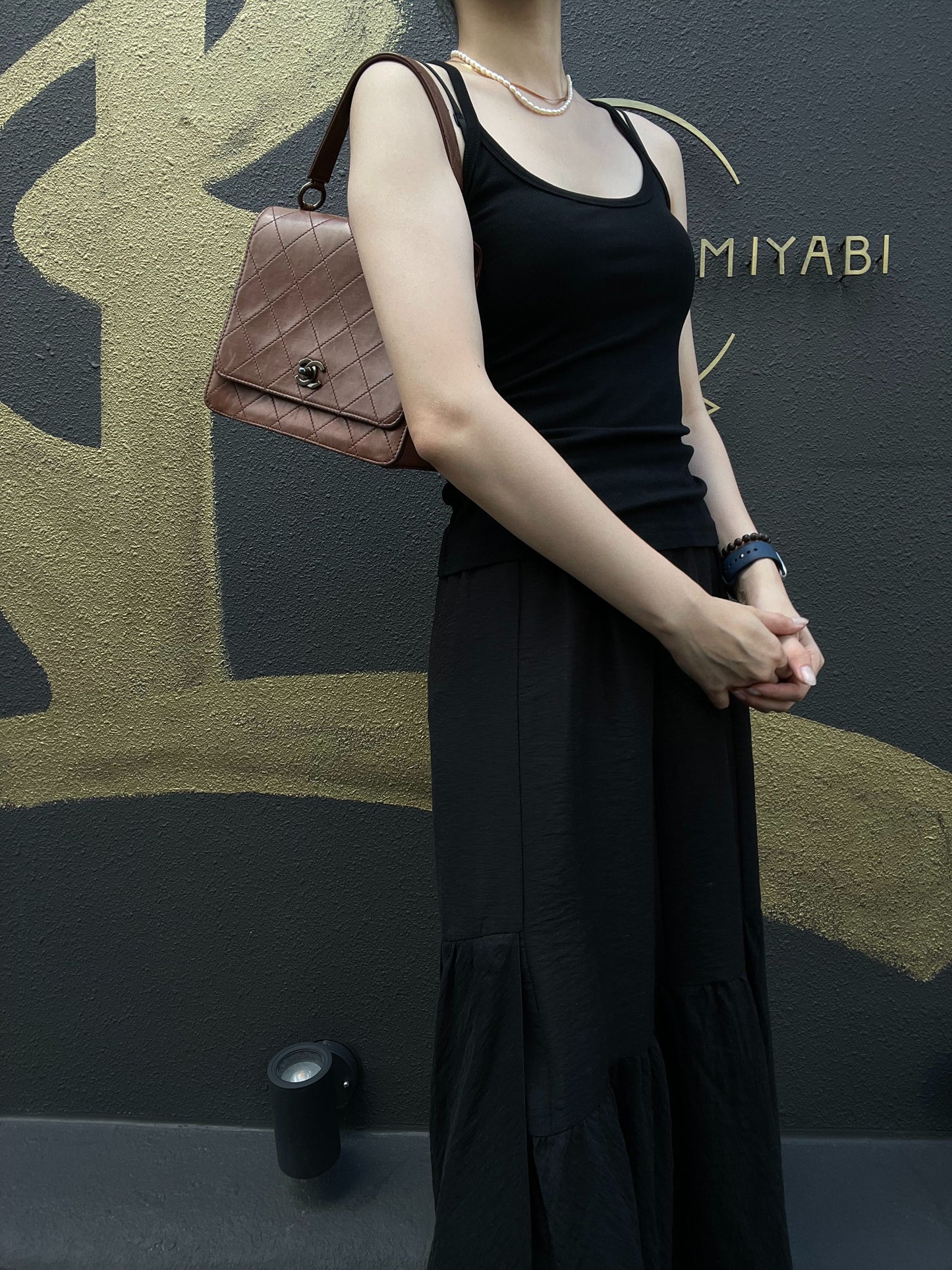 CHANEL Matelassé Flap Handbag, Lambskin, Brow