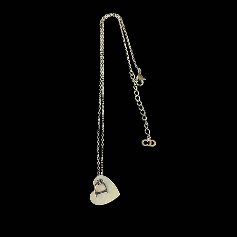 Dior Heart Motif Necklace, Silver Plated, Silver Hardware, Silver Alloy