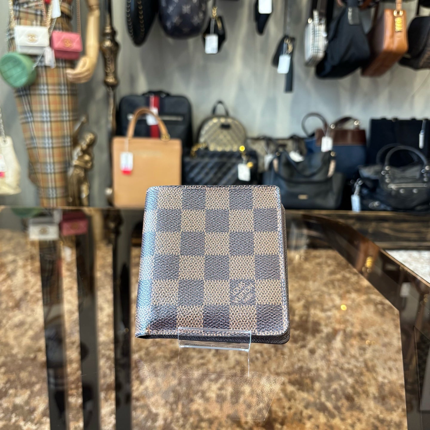 LOUIS VUITTON Wallet, Damier Ebene Coated Canvas, Brown, With Box and Dust Bag
