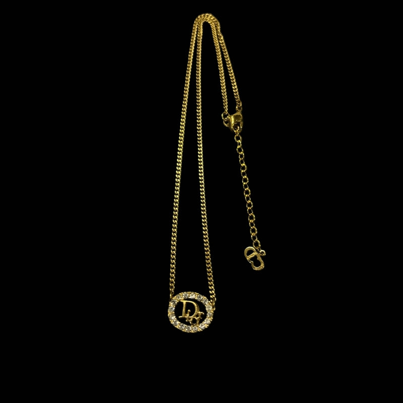 Dior Gold Alloy CD Logo Necklace With Diamond & Gold Hardware