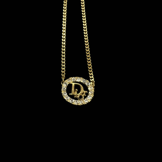 Dior Gold Alloy CD Logo Necklace With Diamond & Gold Hardware