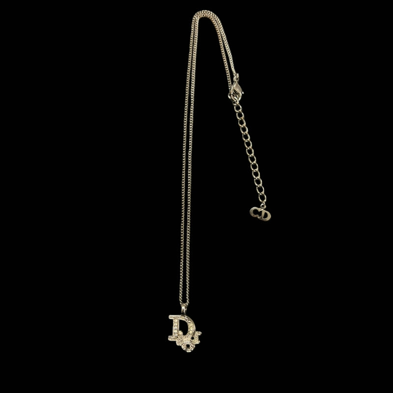 Dior Necklace, Rhinestone, Silver Hardware, Silver Alloy, Logo Design
