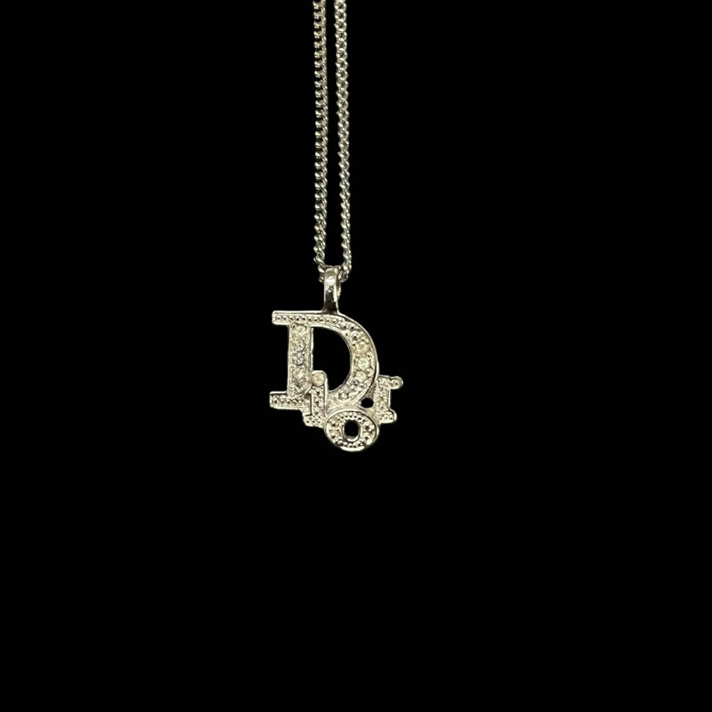 Dior Necklace, Rhinestone, Silver Hardware, Silver Alloy, Logo Design