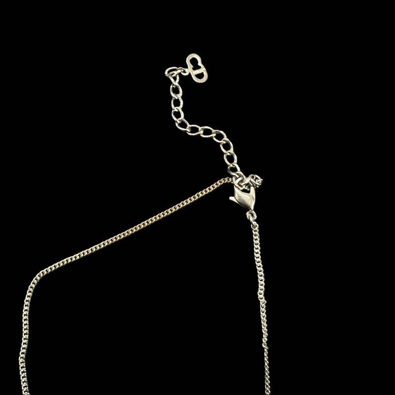 Dior Necklace, Rhinestone, Silver Hardware, Silver Alloy, Logo Design