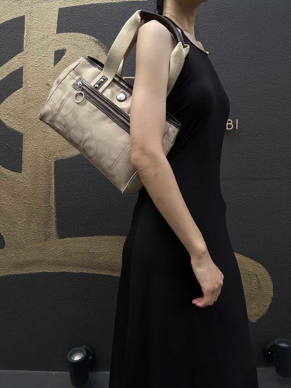 COACH Beige Signature PVC Shoulder Handbag