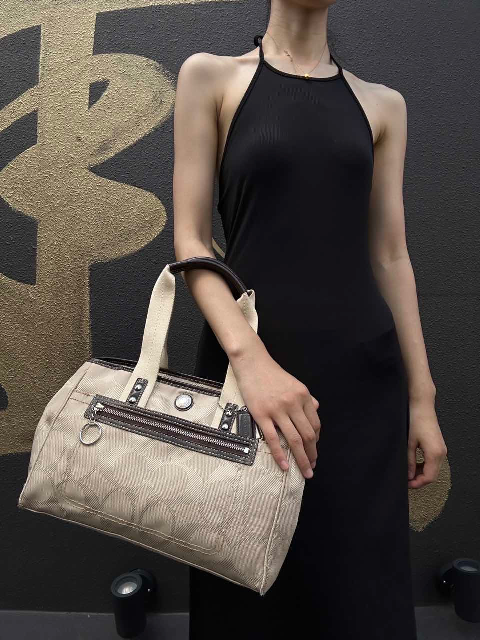 COACH Beige Signature PVC Shoulder Handbag