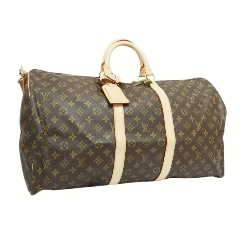 LOUIS VUITTON LV Keepall Bandoulière 55 Monogram Brown Boston Bag W/Full Accessories