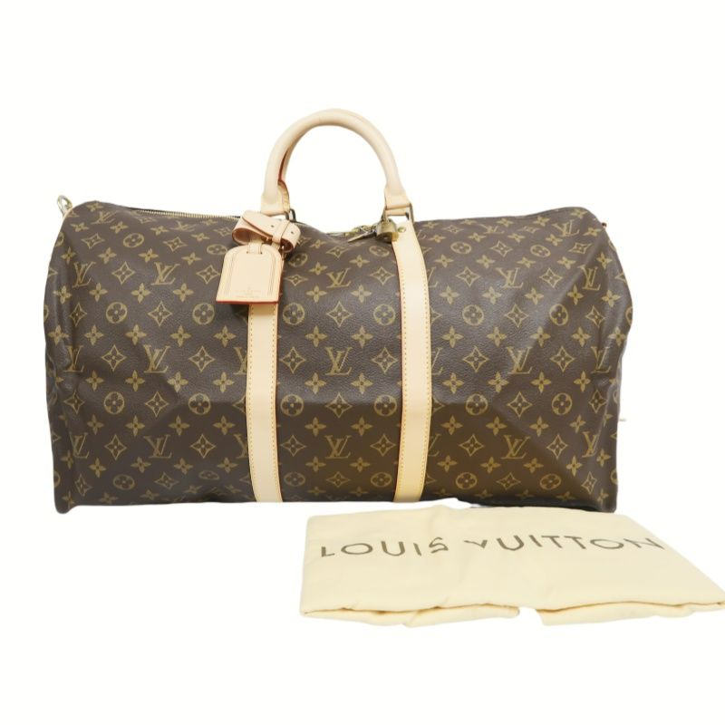 LOUIS VUITTON LV Keepall Bandoulière 55 Monogram Brown Boston Bag W/Full Accessories