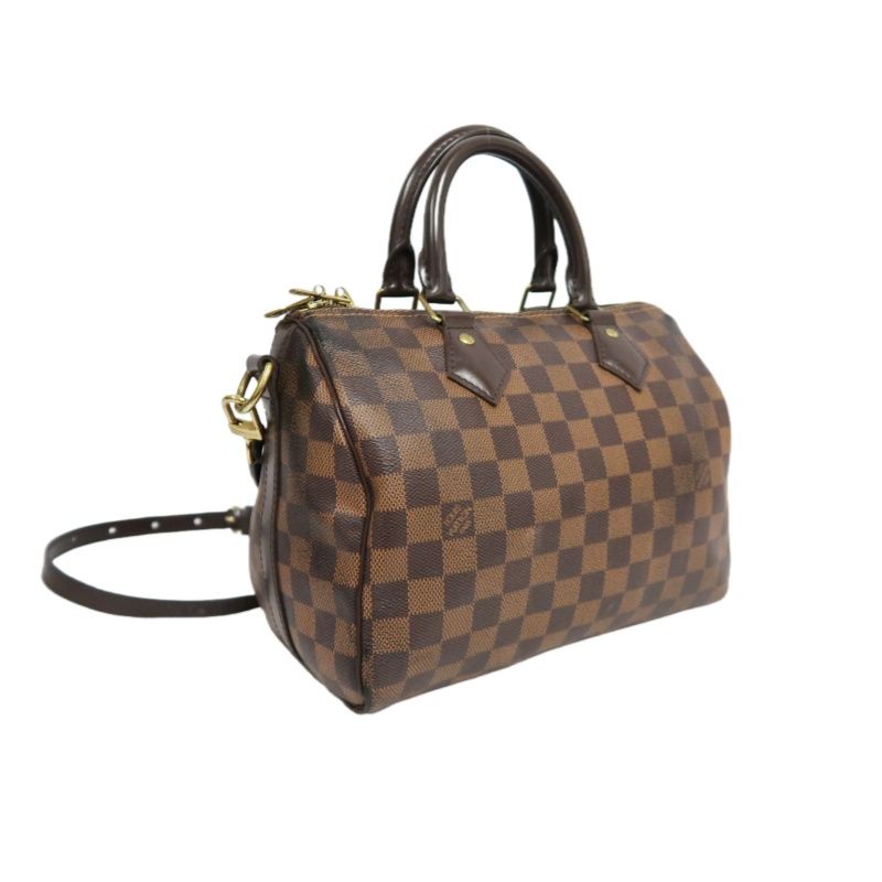 LOUIS VUITTON Speedy Bandoulière 25 Handbag, Damier Coated Canvas, Brown, With Cadena·2 Keys·Shoulder Strap