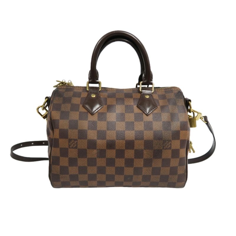 LOUIS VUITTON Speedy Bandoulière 25 Handbag, Damier Coated Canvas, Brown, With Cadena·2 Keys·Shoulder Strap