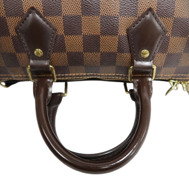 LOUIS VUITTON Speedy Bandoulière 25 Handbag, Damier Coated Canvas, Brown, With Cadena·2 Keys·Shoulder Strap