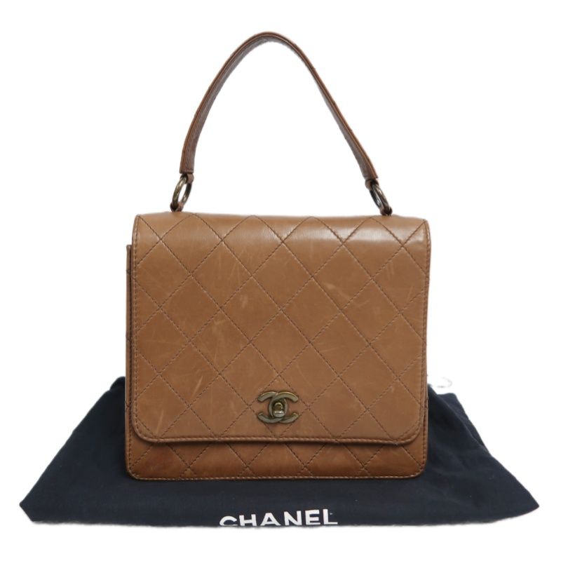 CHANEL Matelassé Flap Handbag, Lambskin, Brow