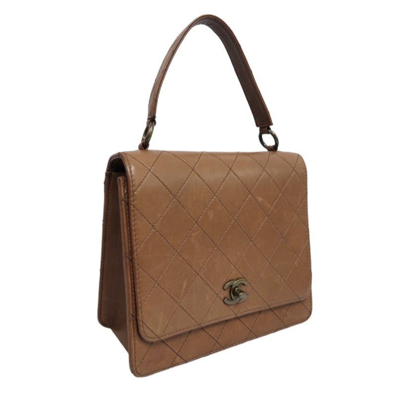CHANEL Matelassé Flap Handbag, Lambskin, Brow