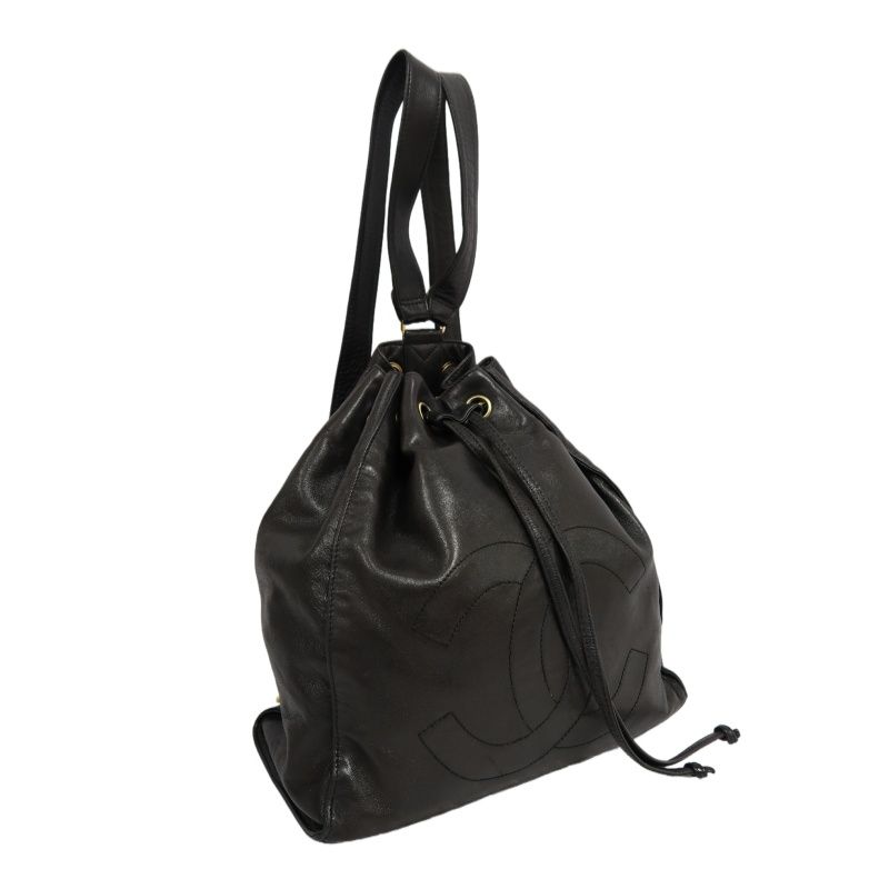 CHANEL Coco Mark Black Lambskin Backpack with Gold Hardware