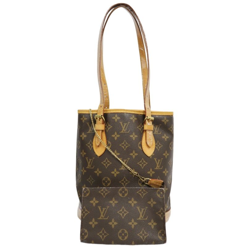LOUIS VUITTON Bucket PM Monogram Shoulder Tote - Brown Coated Canvas with Pouch