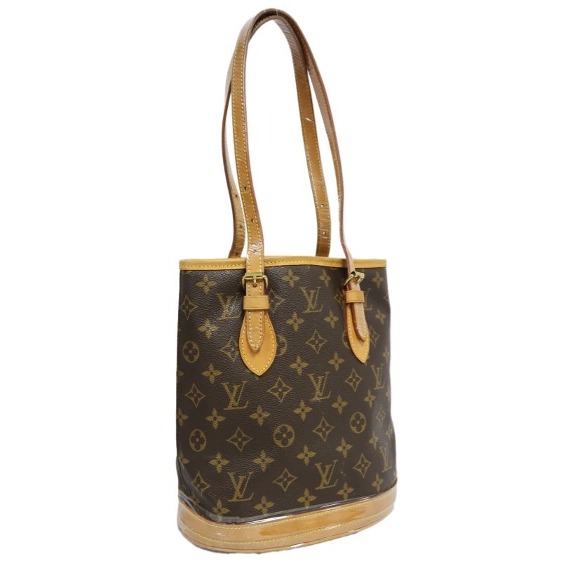 LOUIS VUITTON Bucket PM Monogram Shoulder Tote - Brown Coated Canvas with Pouch