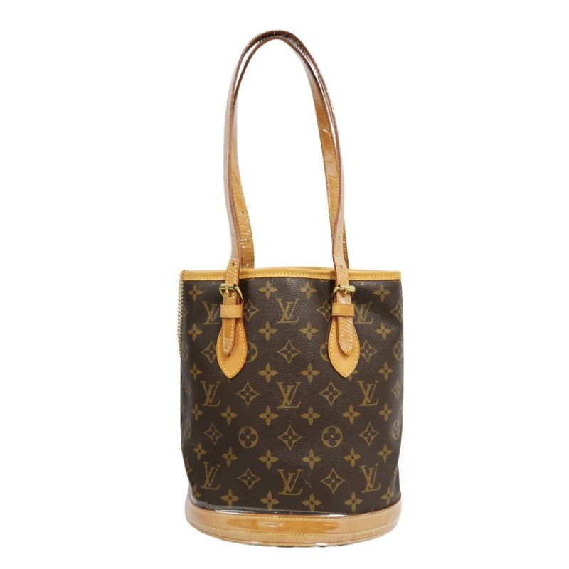 LOUIS VUITTON Bucket PM Monogram Shoulder Tote - Brown Coated Canvas with Pouch