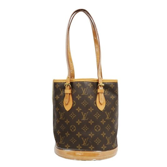 LOUIS VUITTON Bucket PM Monogram Shoulder Tote - Brown Coated Canvas with Pouch