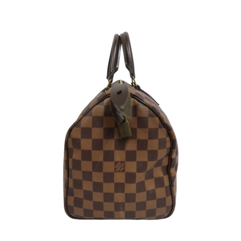 LOUIS VUITTON Speedy 30 Handbag, Damier Ebene Coated Canvas, Brown, No Lock and Keys, With Dust Bag