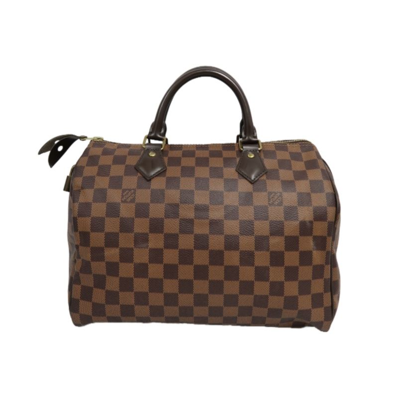LOUIS VUITTON Speedy 30 Handbag, Damier Ebene Coated Canvas, Brown, No Lock and Keys, With Dust Bag