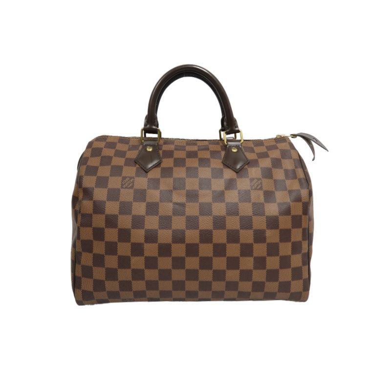 LOUIS VUITTON Speedy 30 Handbag, Damier Ebene Coated Canvas, Brown, No Lock and Keys, With Dust Bag