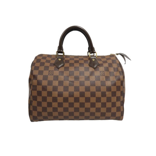 LOUIS VUITTON Speedy 30 Handbag, Damier Ebene Coated Canvas, Brown, No Lock and Keys, With Dust Bag