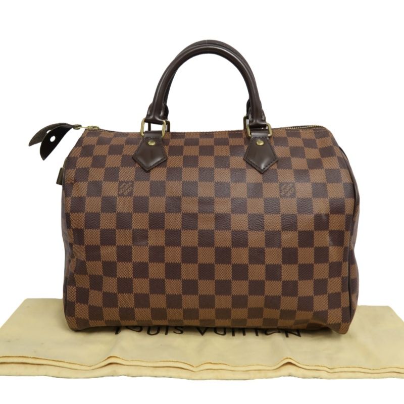 LOUIS VUITTON Speedy 30 Handbag, Damier Ebene Coated Canvas, Brown, No Lock and Keys, With Dust Bag