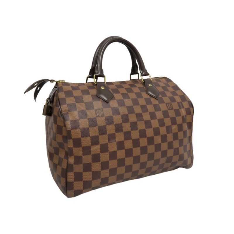 LOUIS VUITTON Speedy 30 Handbag, Damier Ebene Coated Canvas, Brown, No Lock and Keys, With Dust Bag