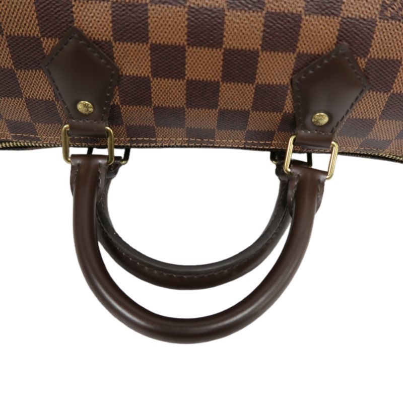 LOUIS VUITTON Speedy 30 Handbag, Damier Ebene Coated Canvas, Brown, No Lock and Keys, With Dust Bag