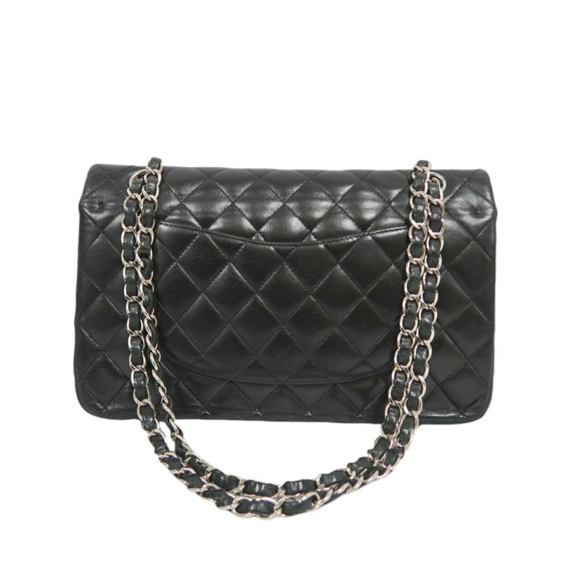 CHANEL Classic Flap (CF) Shoulder Bag, Black Lambskin with Silver-tone Hardware