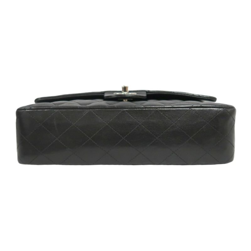 CHANEL Classic Flap (CF) Shoulder Bag, Black Lambskin with Silver-tone Hardware