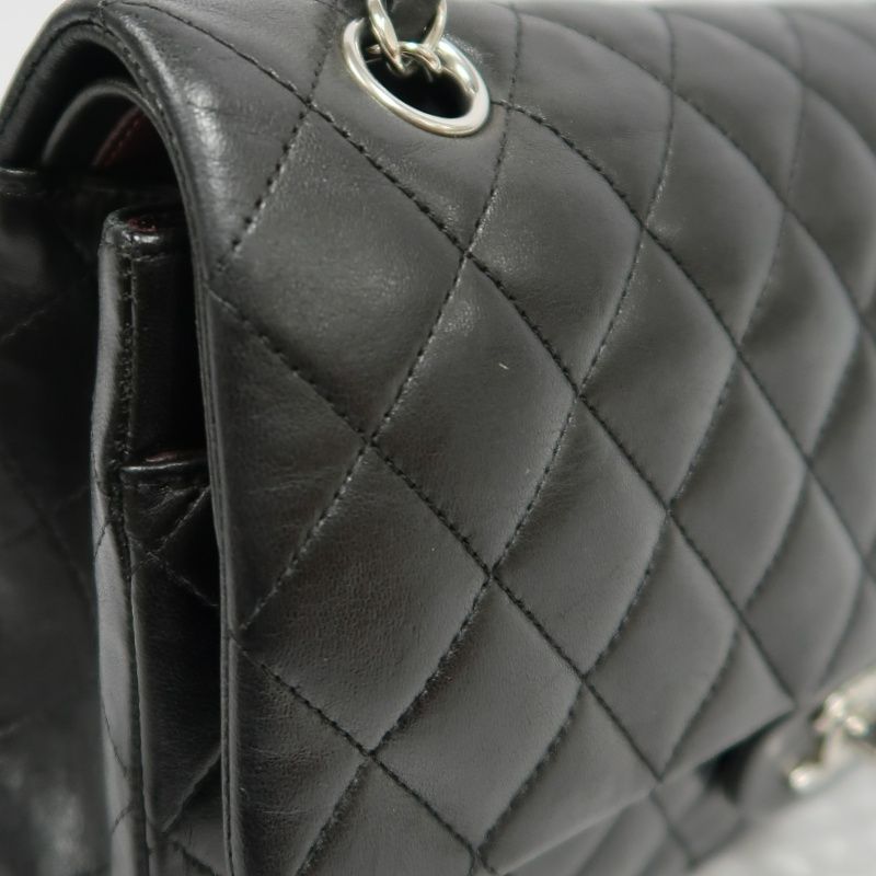 CHANEL Classic Flap (CF) Shoulder Bag, Black Lambskin with Silver-tone Hardware