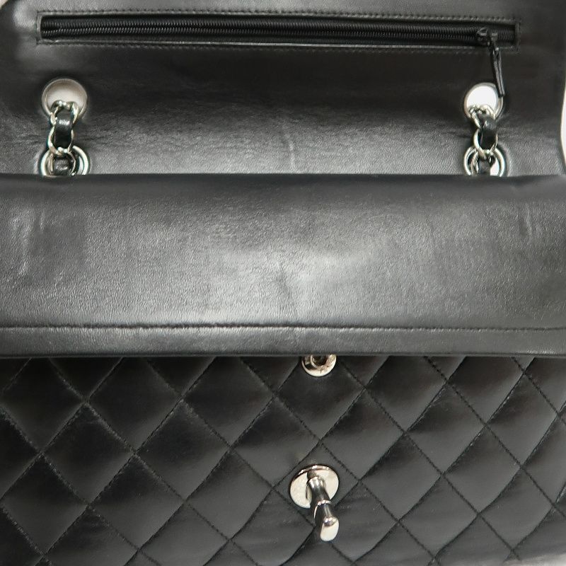 CHANEL Classic Flap (CF) Shoulder Bag, Black Lambskin with Silver-tone Hardware