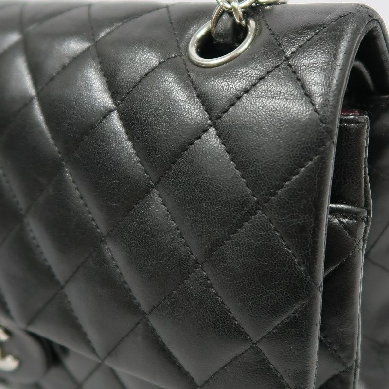 CHANEL Classic Flap (CF) Shoulder Bag, Black Lambskin with Silver-tone Hardware