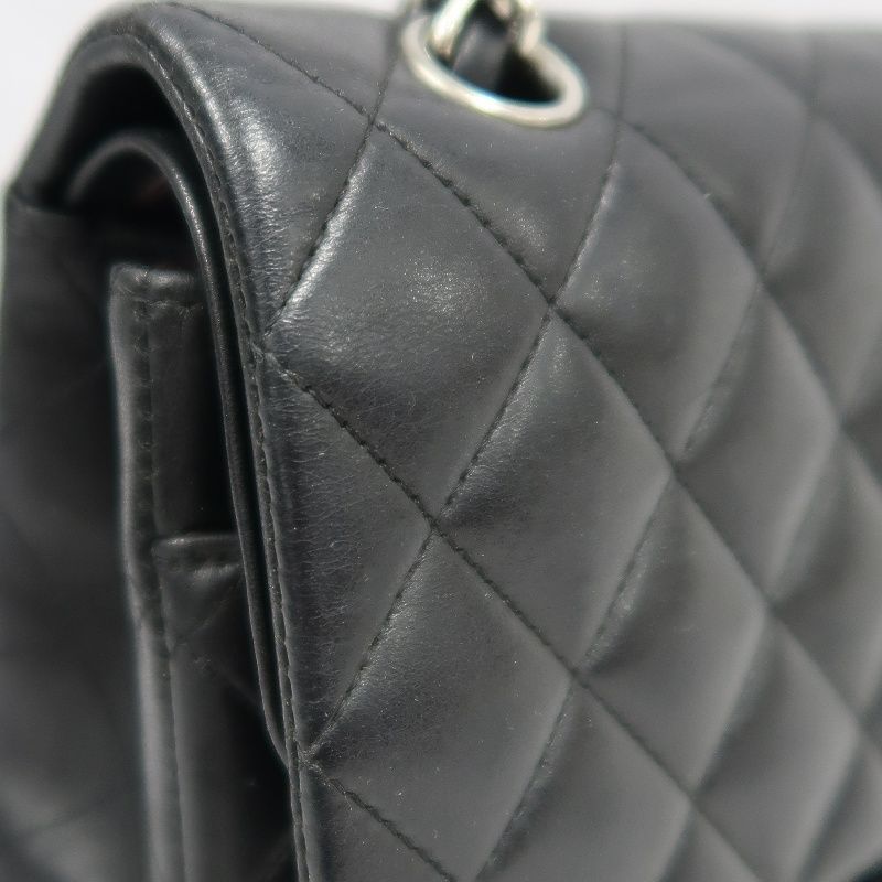 CHANEL Classic Flap (CF) Shoulder Bag, Black Lambskin with Silver-tone Hardware, Authenticity Card Included