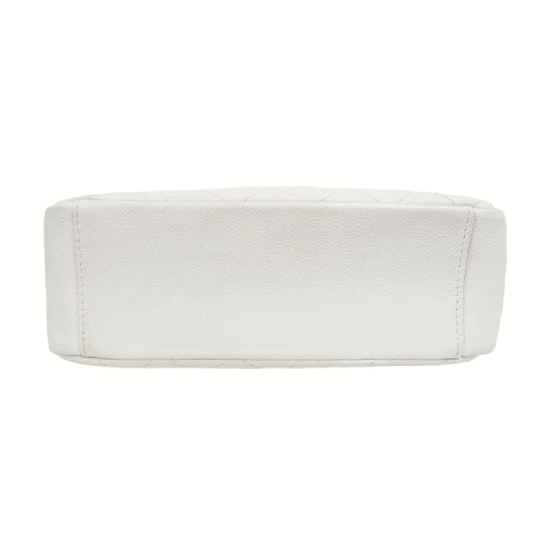 CHANEL PST Quilted Tote Bag, White Caviar Leather with Silver-tone Hardware
