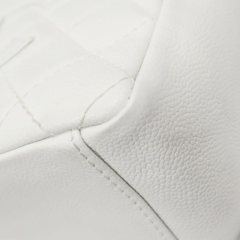 CHANEL PST Quilted Tote Bag, White Caviar Leather with Silver-tone Hardware