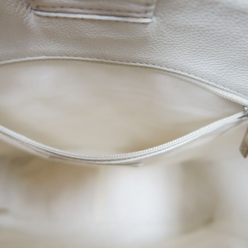 CHANEL PST Quilted Tote Bag, White Caviar Leather with Silver-tone Hardware
