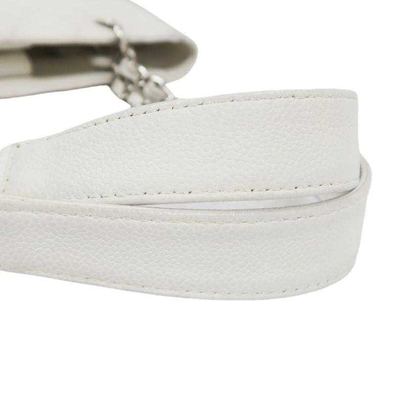 CHANEL PST Quilted Tote Bag, White Caviar Leather with Silver-tone Hardware